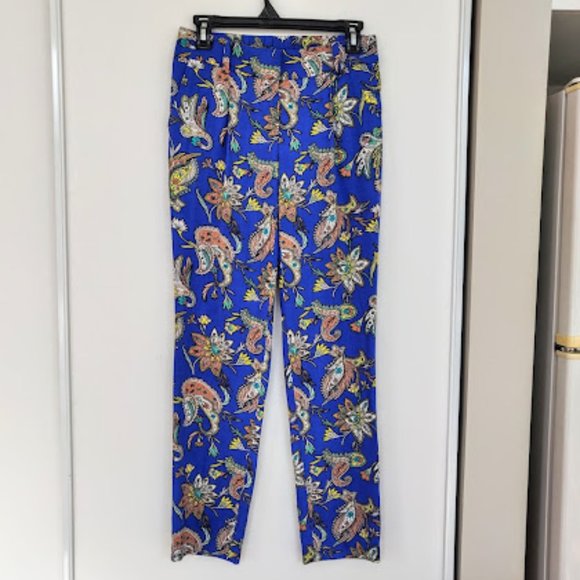 NWOT LOFT Boho Blue Paisley Mid-Rise Slim Fit Vacation Pants sz. 00 - Picture 4 of 8